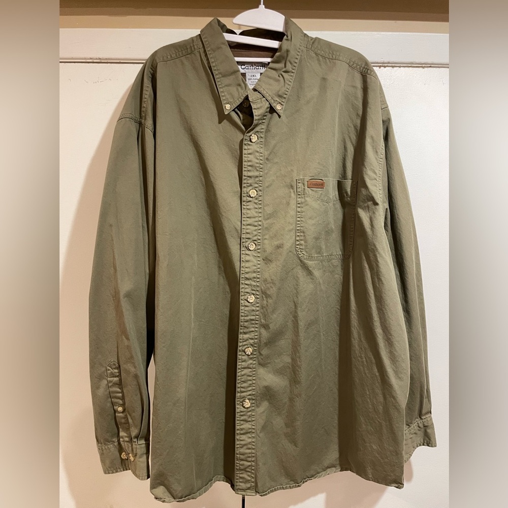 Carhartt Men's Khaki Cotton Button-Down Shirt, 2XL
